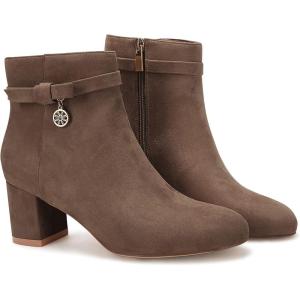 imageCoutgo Womens Ankle Boots Chunky Block Low Heel Vintage Tie Knot Booties Shoes with Side ZipperCoffee