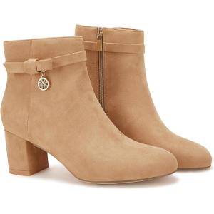 imageCoutgo Womens Ankle Boots Chunky Block Low Heel Vintage Tie Knot Booties Shoes with Side ZipperLight Brown