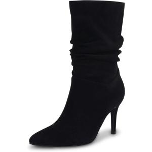 imageCoutgo Womens Mid Calf Slouchy Boots Suede High Heel Slipon Stiletto Sexy Pointed Toe BootiesBlack
