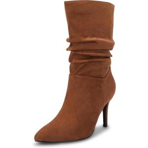 imageCoutgo Womens Mid Calf Slouchy Boots Suede High Heel Slipon Stiletto Sexy Pointed Toe BootiesBrown