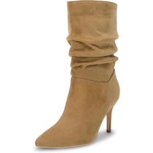 imageCoutgo Womens Mid Calf Slouchy Boots Suede High Heel Slipon Stiletto Sexy Pointed Toe BootiesLight Brown