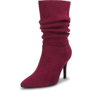 imageCoutgo Womens Mid Calf Slouchy Boots Suede High Heel Slipon Stiletto Sexy Pointed Toe BootiesWine Red