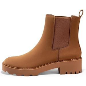 imageCoutgo Womens Platform Chunky Low Heel Slip on Chelsea Boots Suede Elastic Ankle BootsBrown