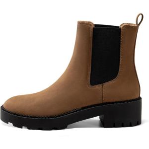imageCoutgo Womens Platform Chunky Low Heel Slip on Chelsea Boots Suede Elastic Ankle BootsDark Brown