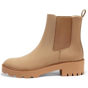 imageCoutgo Womens Platform Chunky Low Heel Slip on Chelsea Boots Suede Elastic Ankle BootsKhaki