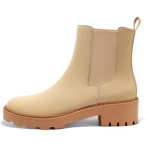 imageCoutgo Womens Platform Chunky Low Heel Slip on Chelsea Boots Suede Elastic Ankle BootsLight Khaki