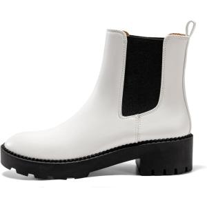 imageCoutgo Womens Platform Chunky Low Heel Slip on Chelsea Boots Suede Elastic Ankle BootsWhite