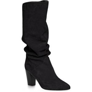 imageCoutgo Womens Slouchy Knee High Boots Wide Calf Kitten Heel Pointed Toe Pull On Long Boots Winter ShoesZblack