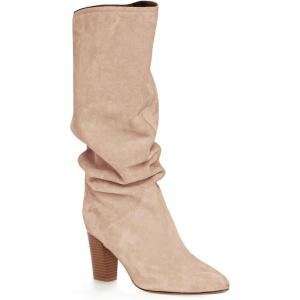 imageCoutgo Womens Slouchy Knee High Boots Wide Calf Kitten Heel Pointed Toe Pull On Long Boots Winter ShoesZnude