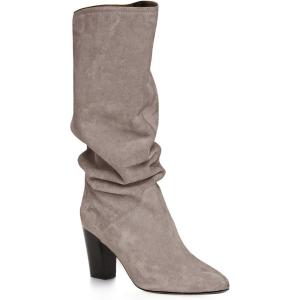 imageCoutgo Womens Slouchy Knee High Boots Wide Calf Kitten Heel Pointed Toe Pull On Long Boots Winter ShoesZtaupe