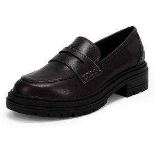 imageWomens Platform Loafers Lug Sole Chunky Heel Non Slip Faux Leather Casual Comfortable Round Toe Goth Oxford ShoesBlack