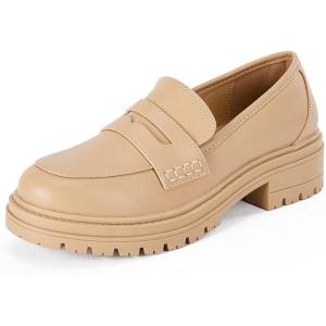 imageWomens Platform Loafers Lug Sole Chunky Heel Non Slip Faux Leather Casual Comfortable Round Toe Goth Oxford ShoesDark Khaki