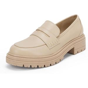 imageWomens Platform Loafers Lug Sole Chunky Heel Non Slip Faux Leather Casual Comfortable Round Toe Goth Oxford ShoesKhaki