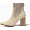 imageCoutgo Women Ankle Boots Sock Booties Pointed Toe Chunky Stacked High Heel Knit Chelsea Winter Dress BootiesApricot