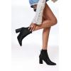 imageCoutgo Women Ankle Boots Sock Booties Pointed Toe Chunky Stacked High Heel Knit Chelsea Winter Dress BootiesBlack