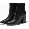 imageCoutgo Women Ankle Boots Sock Booties Pointed Toe Chunky Stacked High Heel Knit Chelsea Winter Dress BootiesBlack