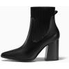 imageCoutgo Women Ankle Boots Sock Booties Pointed Toe Chunky Stacked High Heel Knit Chelsea Winter Dress BootiesBlack
