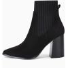 imageCoutgo Women Ankle Boots Sock Booties Pointed Toe Chunky Stacked High Heel Knit Chelsea Winter Dress BootiesCool Black