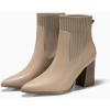 imageCoutgo Women Ankle Boots Sock Booties Pointed Toe Chunky Stacked High Heel Knit Chelsea Winter Dress BootiesKhaki