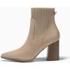 imageCoutgo Women Ankle Boots Sock Booties Pointed Toe Chunky Stacked High Heel Knit Chelsea Winter Dress BootiesKhaki