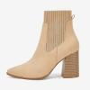 imageCoutgo Women Ankle Boots Sock Booties Pointed Toe Chunky Stacked High Heel Knit Chelsea Winter Dress BootiesLight Khaki
