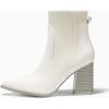 imageCoutgo Women Ankle Boots Sock Booties Pointed Toe Chunky Stacked High Heel Knit Chelsea Winter Dress BootiesWhite