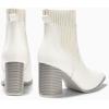 imageCoutgo Women Ankle Boots Sock Booties Pointed Toe Chunky Stacked High Heel Knit Chelsea Winter Dress BootiesWhite
