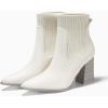 imageCoutgo Women Ankle Boots Sock Booties Pointed Toe Chunky Stacked High Heel Knit Chelsea Winter Dress BootiesWhite
