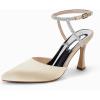 imageCoutgo Women Rhinestone Heels Kitten High Satin Pumps Pointed Toe Sparkly Sexy Wedding Dress ShoesApricot