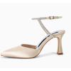 imageCoutgo Women Rhinestone Heels Kitten High Satin Pumps Pointed Toe Sparkly Sexy Wedding Dress ShoesApricot