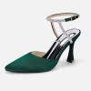 imageCoutgo Women Rhinestone Heels Kitten High Satin Pumps Pointed Toe Sparkly Sexy Wedding Dress ShoesDark Green