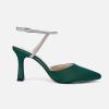 imageCoutgo Women Rhinestone Heels Kitten High Satin Pumps Pointed Toe Sparkly Sexy Wedding Dress ShoesDark Green