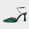 imageCoutgo Women Rhinestone Heels Kitten High Satin Pumps Pointed Toe Sparkly Sexy Wedding Dress ShoesDark Green