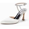 imageCoutgo Women Rhinestone Heels Kitten High Satin Pumps Pointed Toe Sparkly Sexy Wedding Dress ShoesWhite