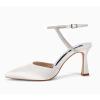 imageCoutgo Women Rhinestone Heels Kitten High Satin Pumps Pointed Toe Sparkly Sexy Wedding Dress ShoesWhite