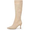 imageCoutgo Womens Knee High Boots Pointed Toe Kitten Heel Side Zipper Stretchy Vegan Suede Comfort Fall Winter BootBeige