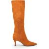 imageCoutgo Womens Knee High Boots Pointed Toe Kitten Heel Side Zipper Stretchy Vegan Suede Comfort Fall Winter BootBrown