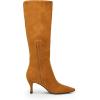 imageCoutgo Womens Knee High Boots Pointed Toe Kitten Heel Side Zipper Stretchy Vegan Suede Comfort Fall Winter BootKhaki