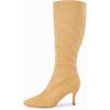 imageCoutgo Womens Knee High Boots Pointed Toe Kitten Heel Side Zipper Stretchy Vegan Suede Comfort Fall Winter BootLight Coffee