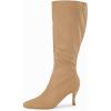 imageCoutgo Womens Knee High Boots Pointed Toe Kitten Heel Side Zipper Stretchy Vegan Suede Comfort Fall Winter BootLight Khaki