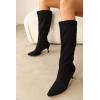 imageCoutgo Womens Knee High Boots Pointed Toe Kitten Heel Side Zipper Stretchy Vegan Suede Comfort Fall Winter BootPure Black