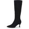 imageCoutgo Womens Knee High Boots Pointed Toe Kitten Heel Side Zipper Stretchy Vegan Suede Comfort Fall Winter BootPure Black