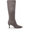 imageCoutgo Womens Knee High Boots Pointed Toe Kitten Heel Side Zipper Stretchy Vegan Suede Comfort Fall Winter BootStone Gray