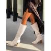 imageCoutgo Womens Knee High Boots Square Toe Chunky Block Heel Side Zipper Faux Suede Long Boots Fall Winter ShoesBeige
