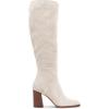 imageCoutgo Womens Knee High Boots Square Toe Chunky Block Heel Side Zipper Faux Suede Long Boots Fall Winter ShoesBeige