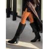 imageCoutgo Womens Knee High Boots Square Toe Chunky Block Heel Side Zipper Faux Suede Long Boots Fall Winter ShoesBlack