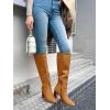 imageCoutgo Womens Knee High Boots Square Toe Chunky Block Heel Side Zipper Faux Suede Long Boots Fall Winter ShoesBrown