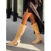 imageCoutgo Womens Knee High Boots Square Toe Chunky Block Heel Side Zipper Faux Suede Long Boots Fall Winter ShoesKhaki