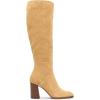 imageCoutgo Womens Knee High Boots Square Toe Chunky Block Heel Side Zipper Faux Suede Long Boots Fall Winter ShoesKhaki