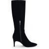 imageCoutgo Womens Knee High Boots Stiletto Heels Suede Pointed Toe Wide Calf Metal Buckle Side Zipper Winter BootsBlack